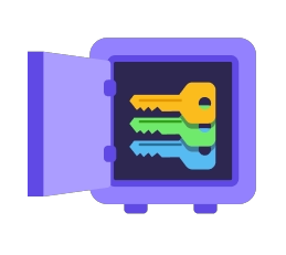 Illustration of a man with a magnifying glass, representing the process of searching for data breaches. The image highlights various types of exposed data, including passwords, usernames, email addresses, dates of birth, and contact details, with icons depicting different types of personal information like phone numbers, geographic location, and financial details. This is used to showcase Prventi’s dark web data monitoring feature